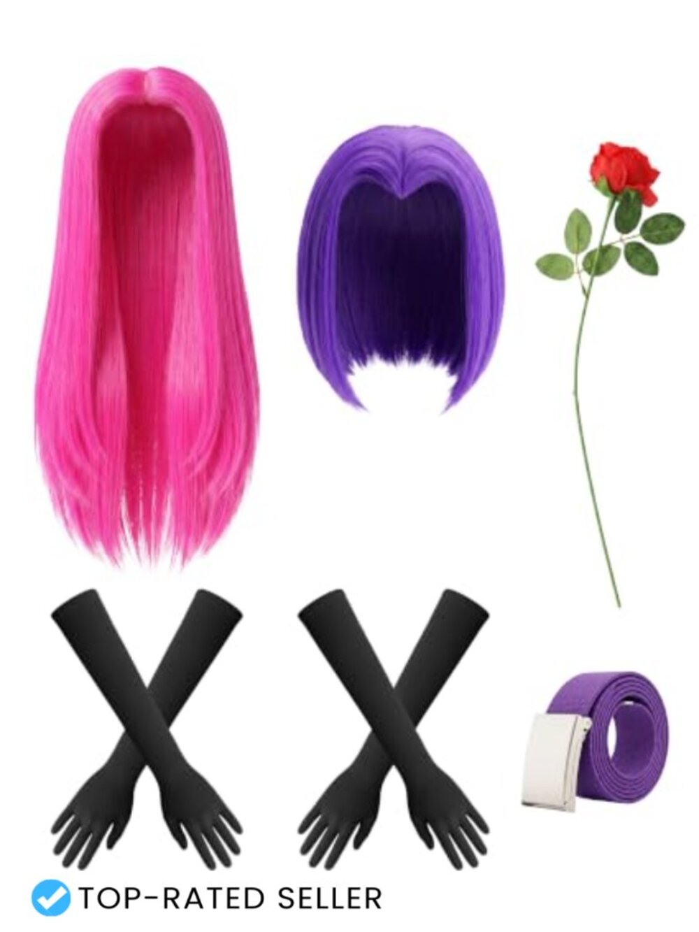 Halloween Couple Costume Accessories Set Wig Gloves Rose Belt Adults Cosplay